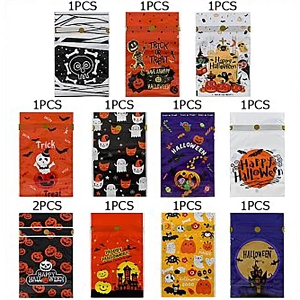Halloween Drawstring Goodie Bags, 5-Pack Assorted Candy Bags with Gold Ribbons (15 cm x 23.5 cm) (HWG-1080)