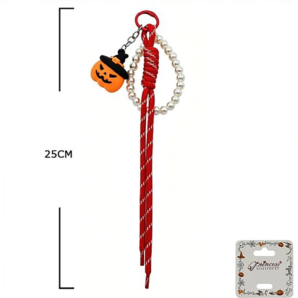 Halloween Charm Keychain with Pearl Loop & Festive Lanyard - 25cm Spooky Bag Accessory (HWG-1083)