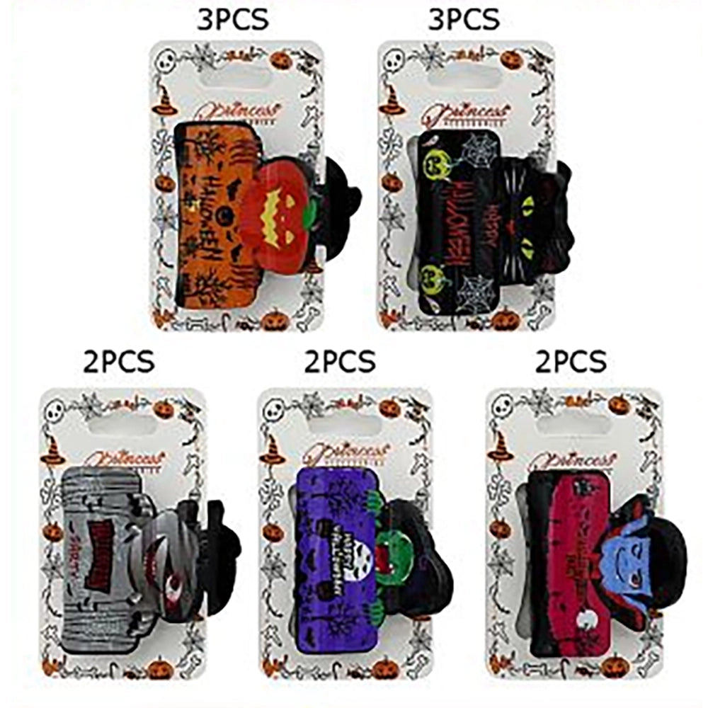 Spooky Halloween Hair Claw Clips Set (4.5 cm) – Jack-o'-Lantern, Black Cat, Mummy, Witch, & Vampire Spooky Season Hair Accessories (HWH-1102M)