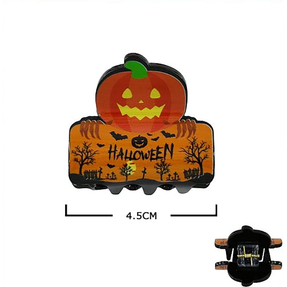 Spooky Halloween Hair Claw Clips Set (4.5 cm) – Jack-o'-Lantern, Black Cat, Mummy, Witch, & Vampire Spooky Season Hair Accessories (HWH-1102M)