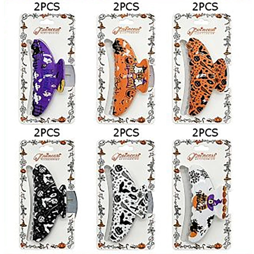 Spooky Halloween Hair Claw Clips Set – Large 9cm Printed Acrylic Jaw Clips for Women & Girls (2-Pack) (HWH-1121)