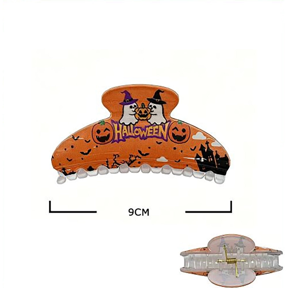 Spooky Halloween Hair Claw Clips Set – Large 9cm Printed Acrylic Jaw Clips for Women & Girls (2-Pack) (HWH-1121)