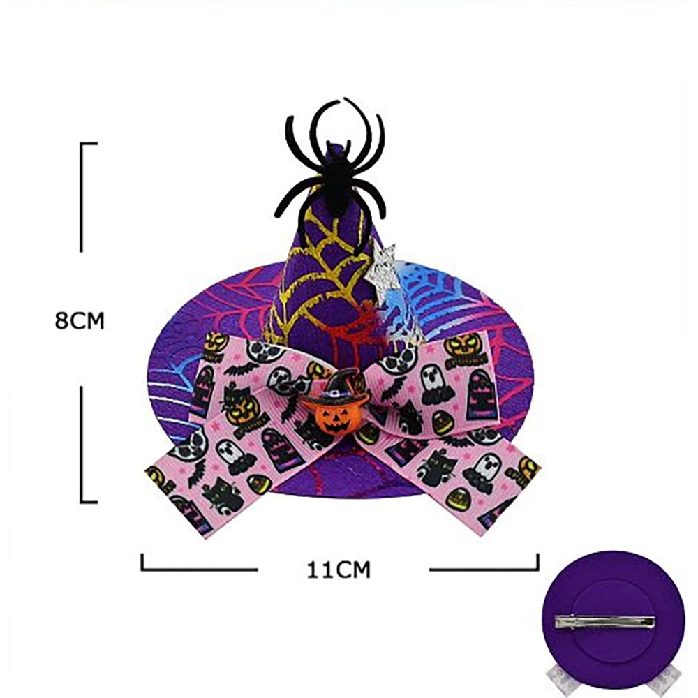 Halloween Mini Witch Hat Hair Clips – Cute Spider & Bow Halloween Hair Accessories for Kids & Adults (HWH-1124)