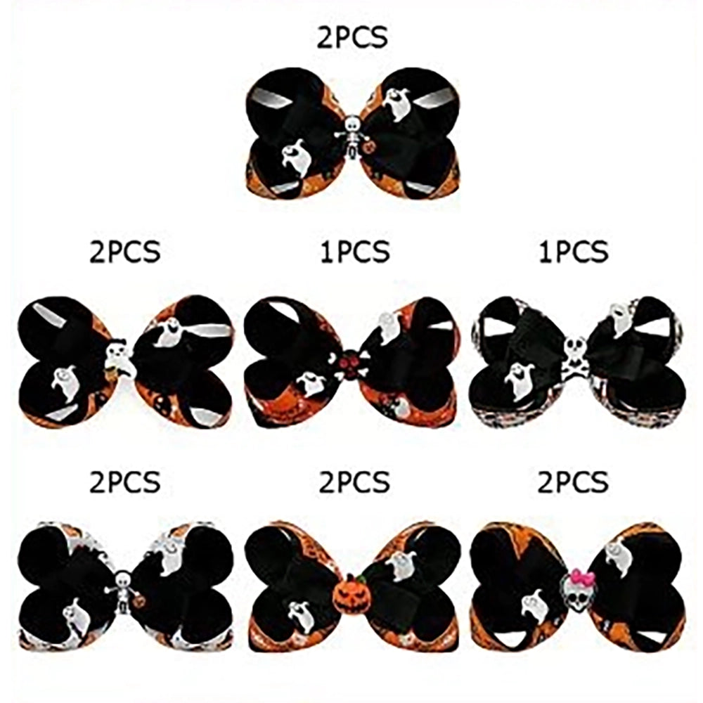 Halloween Grosgrain Hair Bow Set - 15cm Spooky Pumpkin & Ghost Hair Clips for Girls & Kids (HWH-1127)