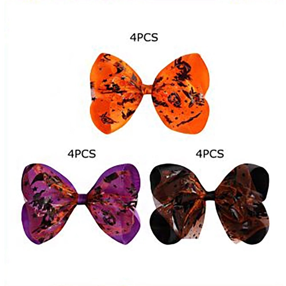 Halloween Hair Bow Set - 15cm Large Printed Grosgrain Ribbon Alligator Clips for Women & Girls (Orange, Purple, Black) (HWH-1134)