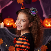 Spooky Halloween Tinsel Hair Clips Set – Glitter Witch, Zombie Hand, RIP Gravestone & Black Cat Hair Accessories (HWH-1150)