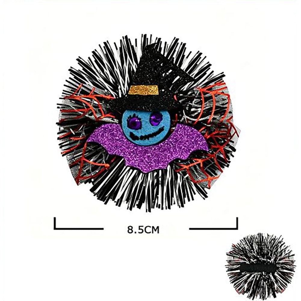 Spooky Halloween Tinsel Hair Clips Set – Glitter Witch, Zombie Hand, RIP Gravestone & Black Cat Hair Accessories (HWH-1150)