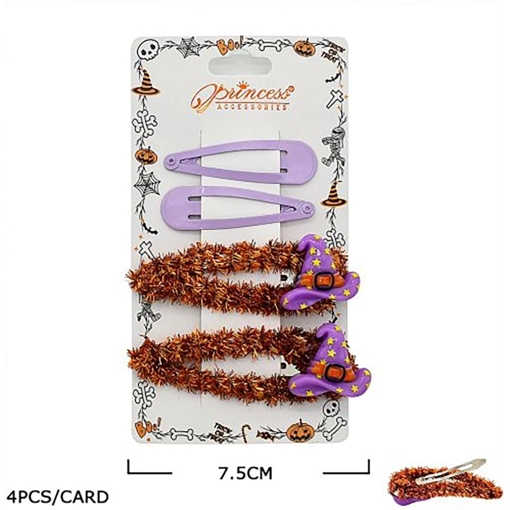 4-Pack Halloween Hair Clips Set – Witch Hat Tinsel Snap Hair Barrettes for Kids & Girls (HWH-1154)