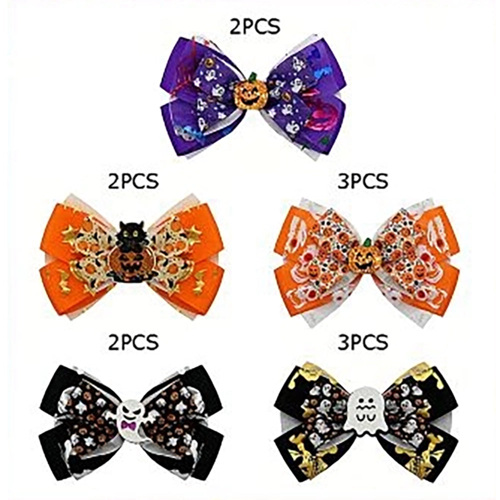 12pc Halloween Hair Bow Clips Set – Spooky Ghost, Pumpkin & Black Cat Alligator Clips for Girls & Kids (15 cm) (HWH-1155)