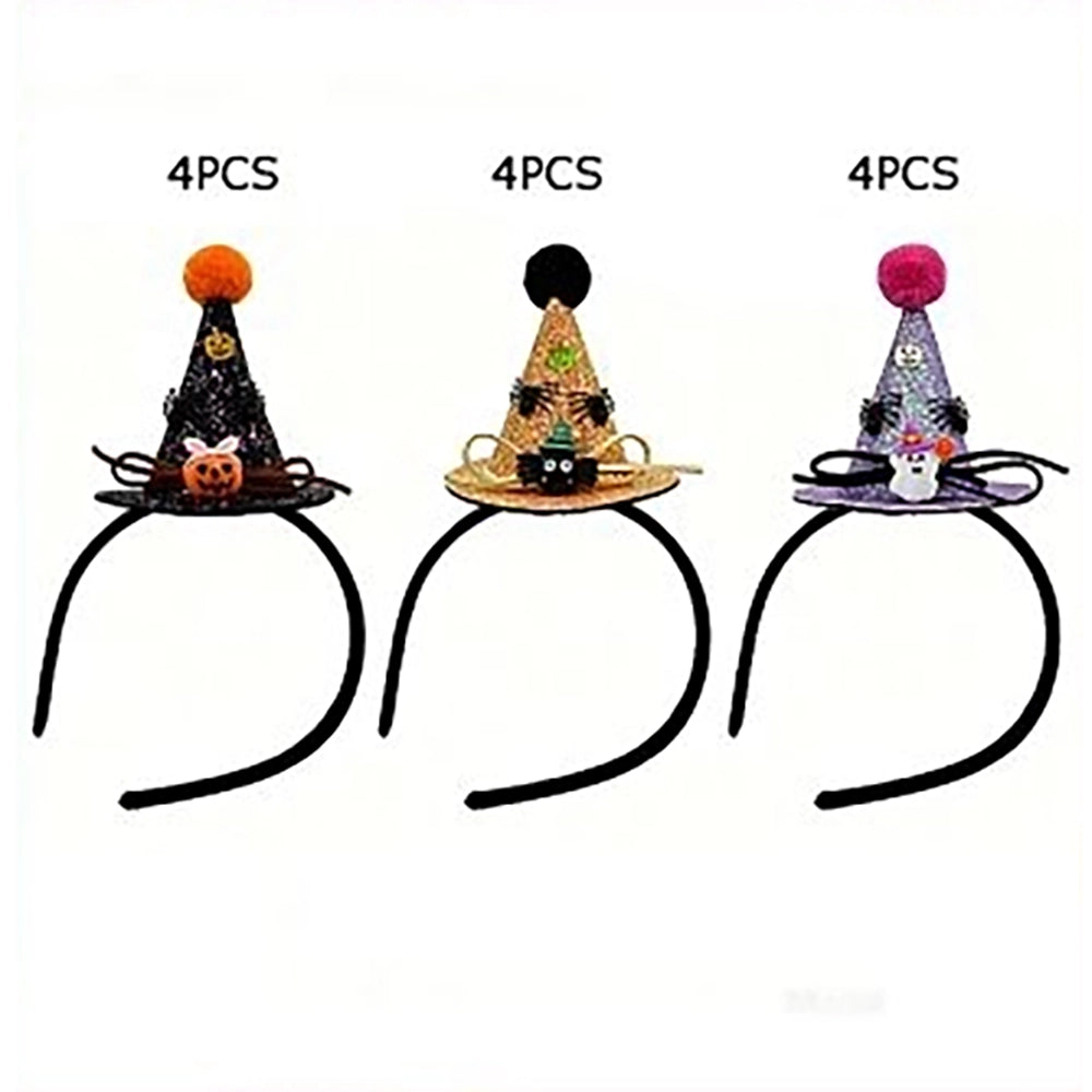 Glitter Mini Witch Hat Headband for Halloween – Cute Pumpkin & Spider Hair Accessories (HWHB-1042)