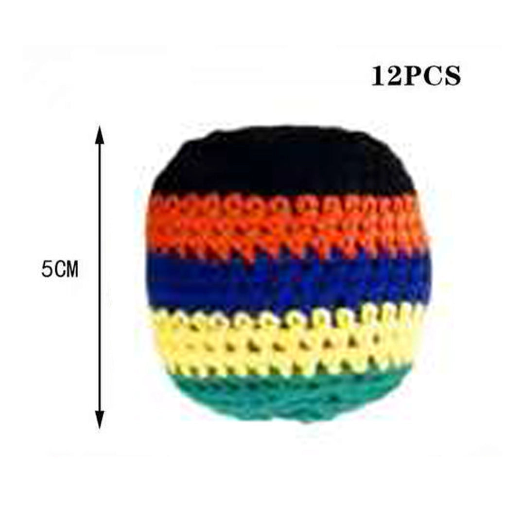 Premium Crochet Hacky Sack Set (12-Pack) – Multi-Color Striped Woven Footbags for Kids & Adults, Durable Knit Juggling Balls for Outdoor Games, Party Favors & Foot Kicking Fun