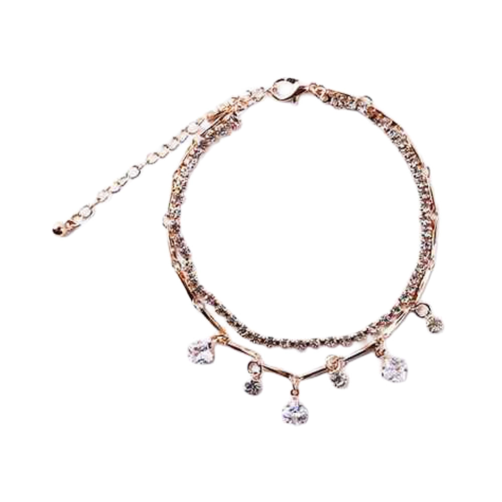 Double Layer Crystal Anklet – Dazzling Rhinestone Charm Ankle Bracelet