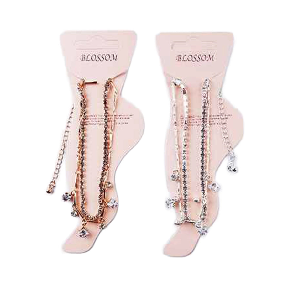 Double Layer Crystal Anklet – Dazzling Rhinestone Charm Ankle Bracelet