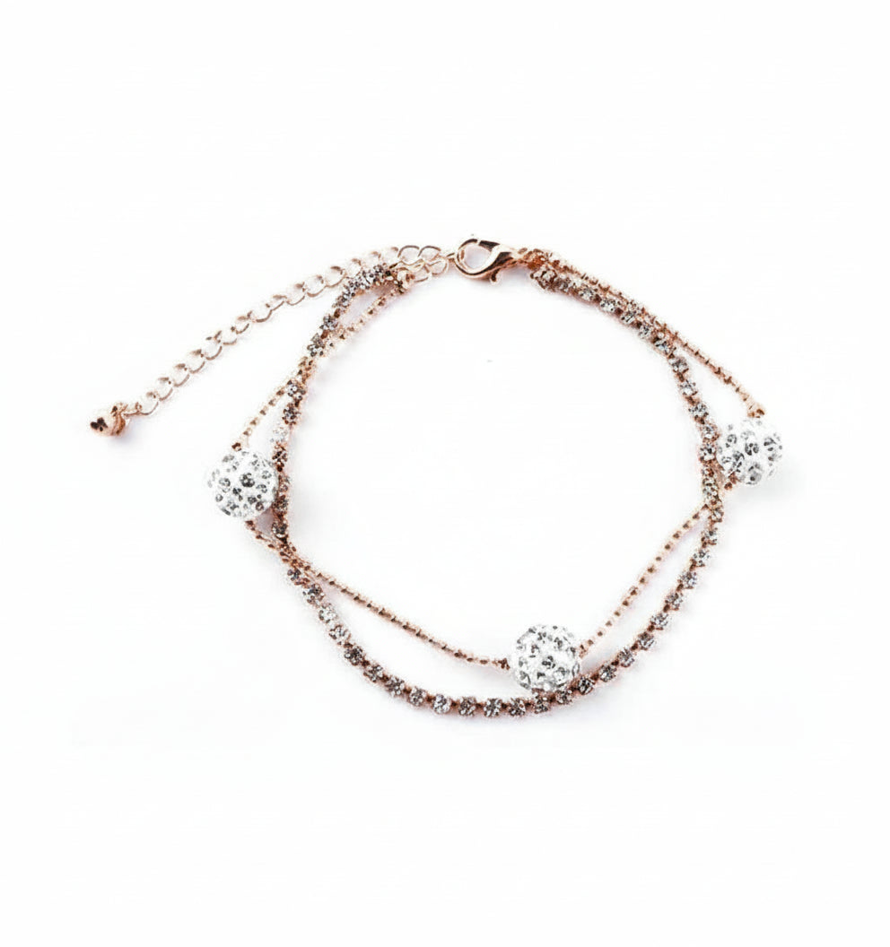 Dazzling Layered Crystal Anklet | Adjustable Double Strand Rhinestone Ankle Bracelet