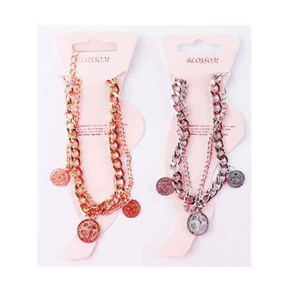 Layered Coin Charm Anklet – Double Chain Boho Foot Jewelry