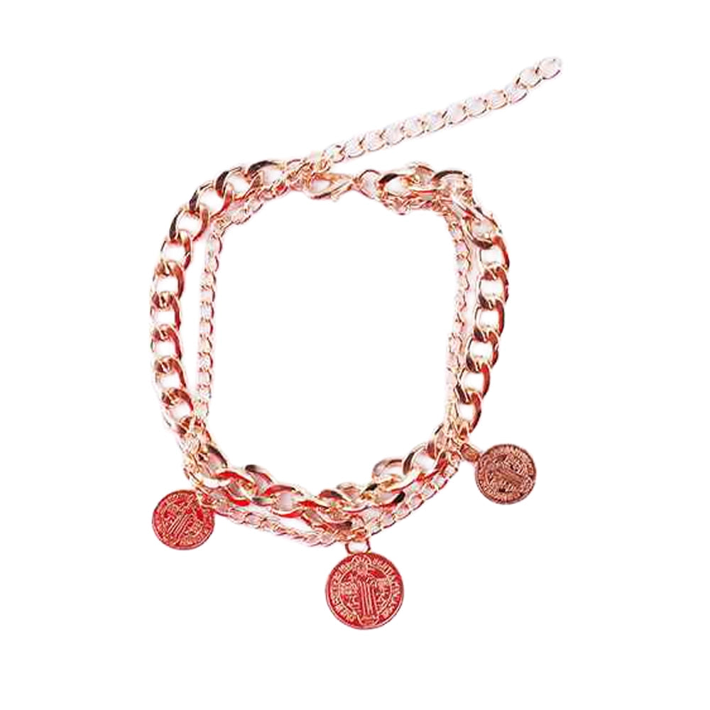 Layered Coin Charm Anklet – Double Chain Boho Foot Jewelry