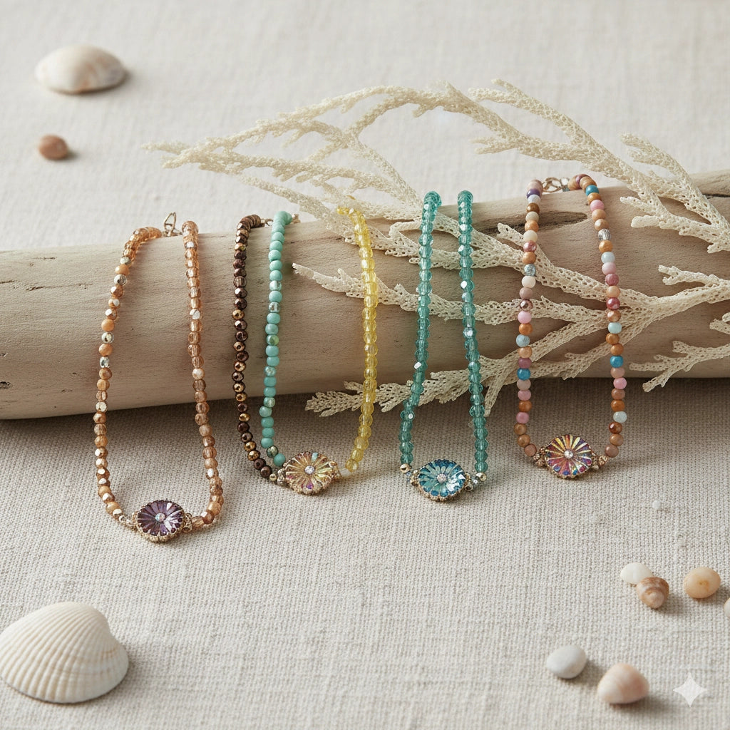 Vibrant Rainbow Beaded Anklet with Enamel Flower Charm | Colorful Crystal Ankle Bracelet for Summer & Festivals