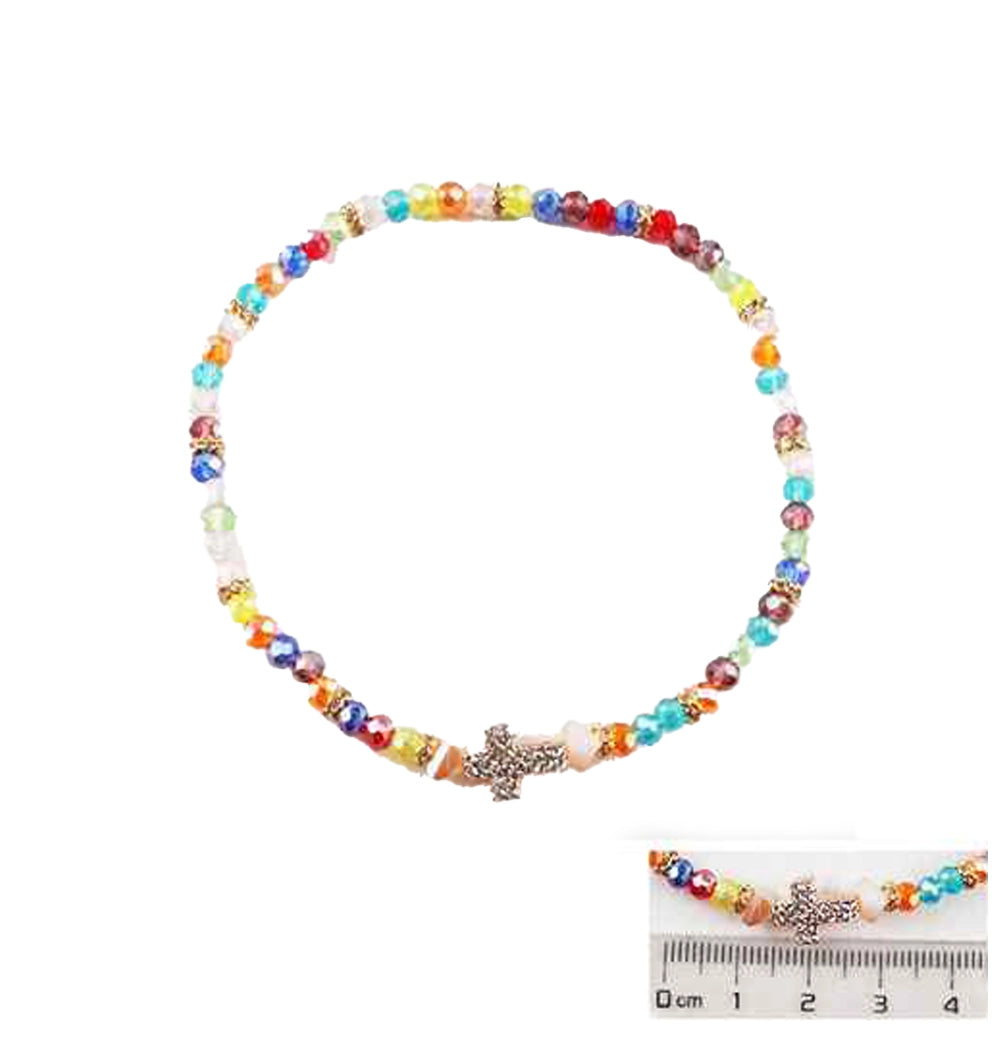 Sparkle & Faith: The Rainbow Crystal Beaded Cross Charm Anklet