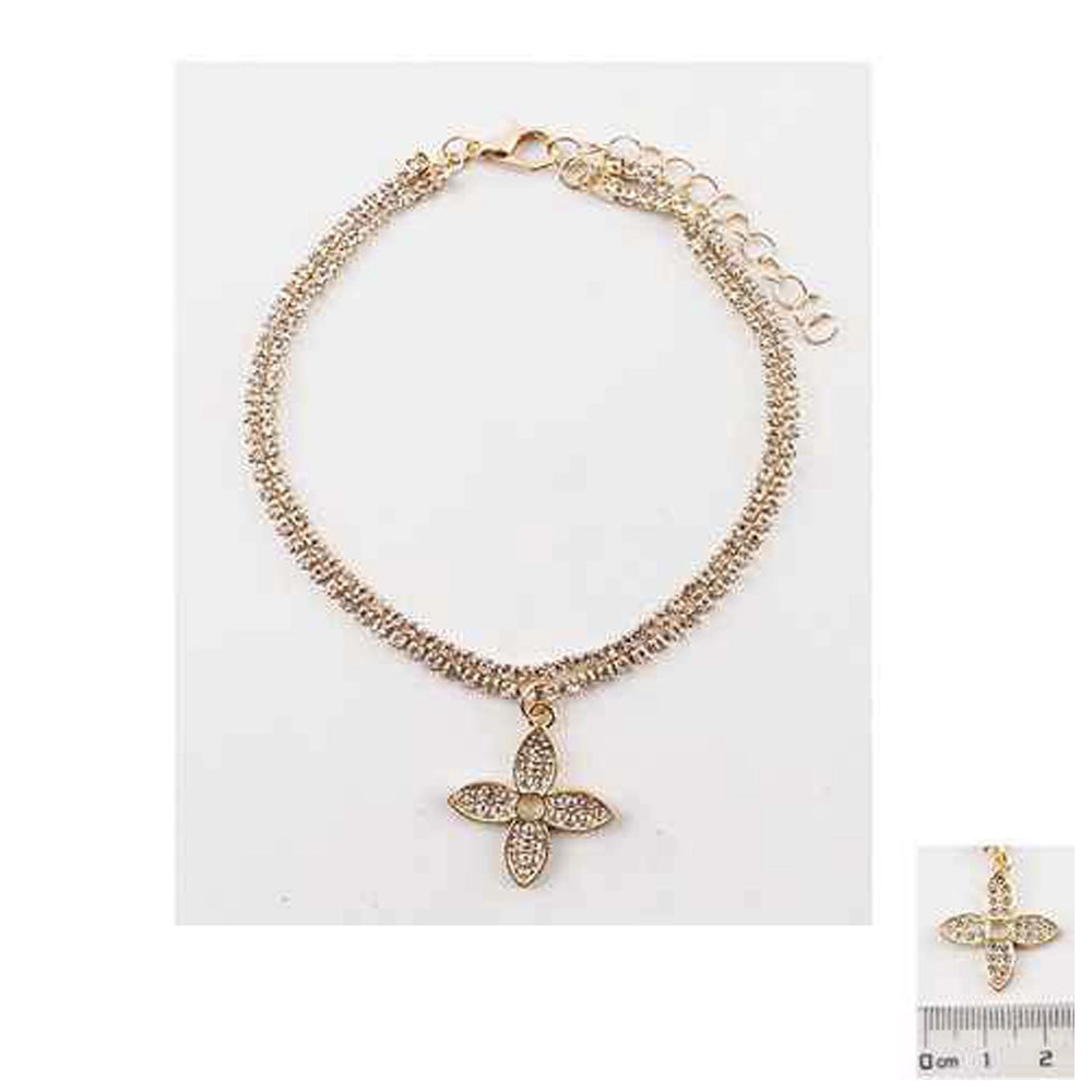 Golden Hour Glow – Double-Layer Crystal Clover Anklet