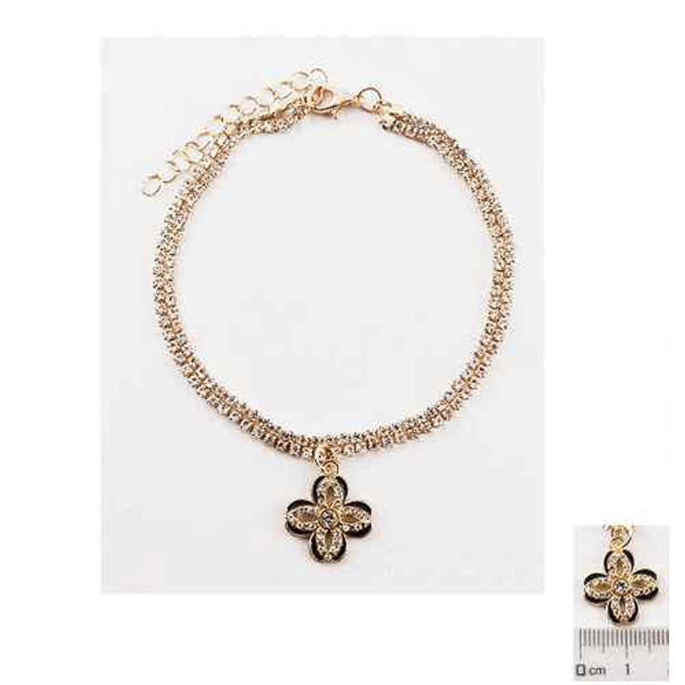 Elegant Double Chain Rhinestone Clover Anklet (Adjustable)