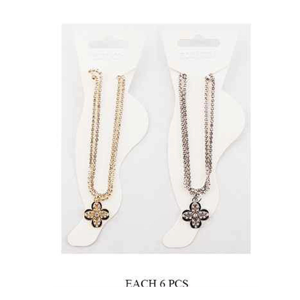 Elegant Double Chain Rhinestone Clover Anklet (Adjustable)