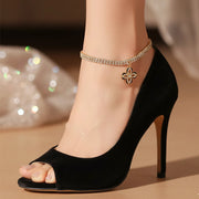 Elegant Double Chain Rhinestone Clover Anklet (Adjustable)