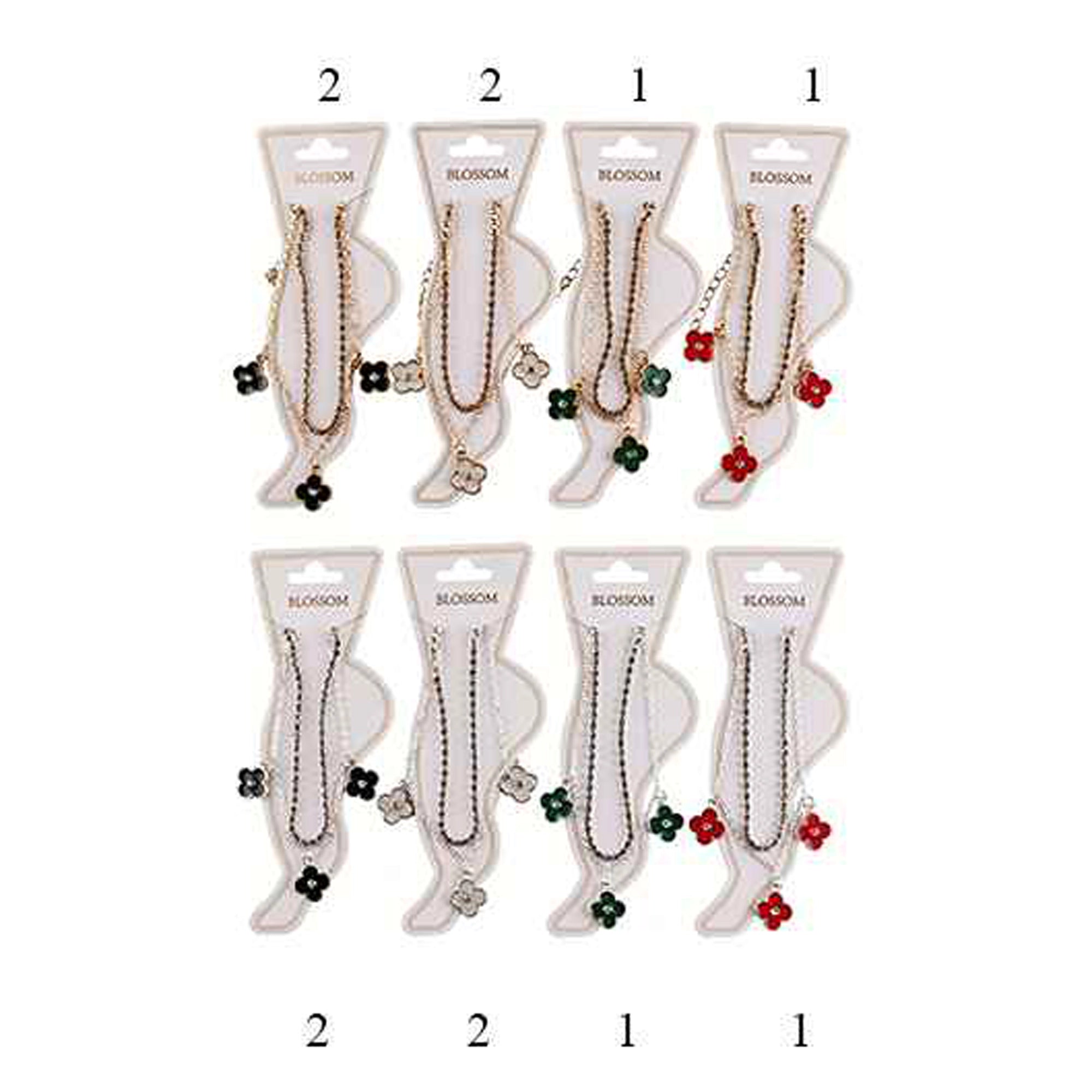 Clover Charm Bracelet for Women - Double Layer Rhinestone Tennis Chain and Link Anklet, Adjustable Four-Leaf Clover Lucky Jewelry, Multi-Color Pack (IAK-263)