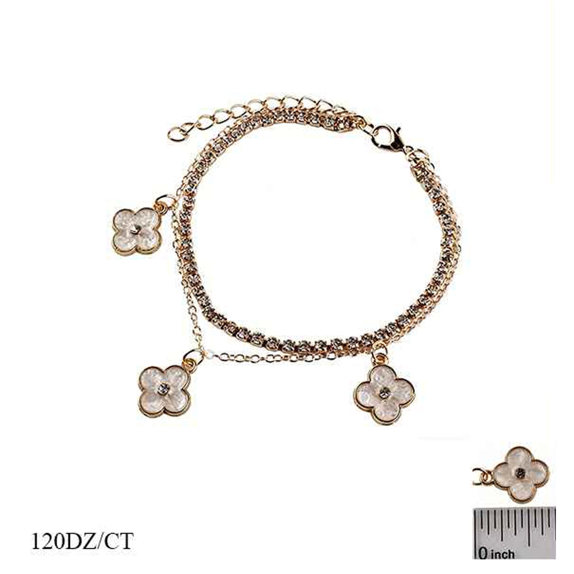 Clover Charm Bracelet for Women - Double Layer Rhinestone Tennis Chain and Link Anklet, Adjustable Four-Leaf Clover Lucky Jewelry, Multi-Color Pack (IAK-263)
