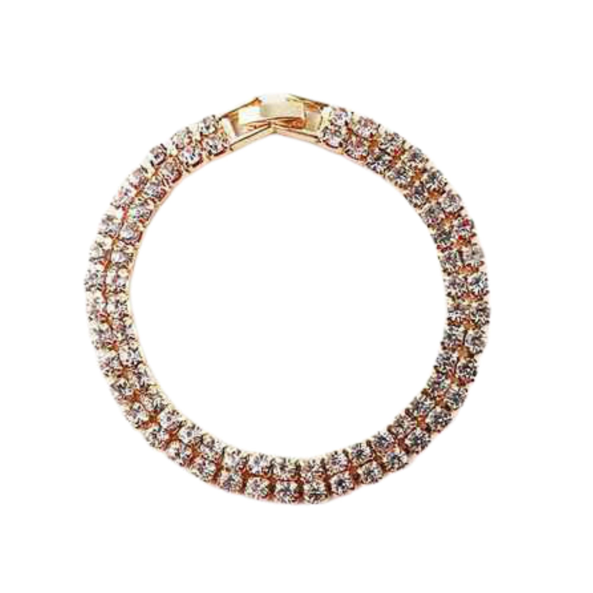 Two-Row Rhinestone Tennis Bracelet in Gold/Silver Tone | Fashion Jewelry