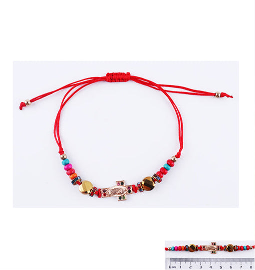 Devotional Cross & Miraculous Medal Red String Bracelet Set (12-Pack) - Adjustable