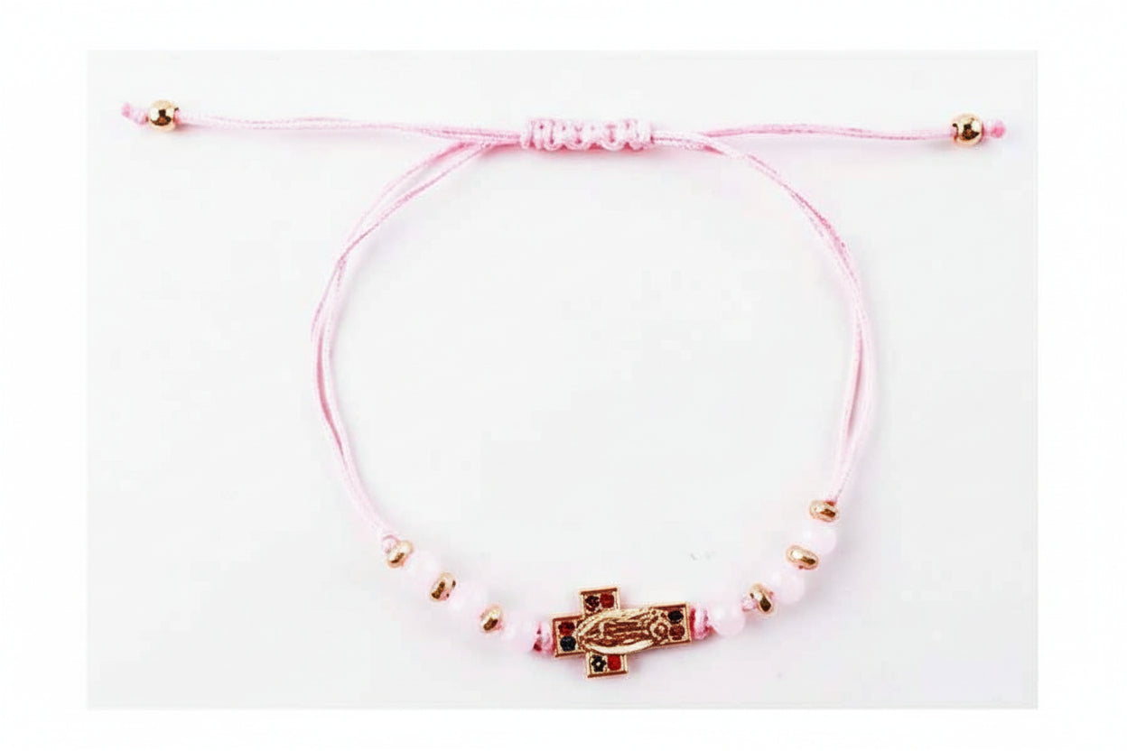 Colorful Cross & Miraculous Medal Bracelet Set (12-Pack) - Adjustable