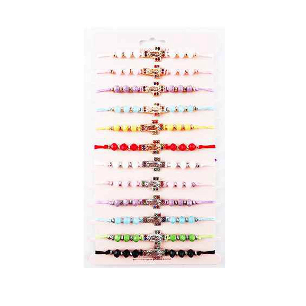 Colorful Cross & Miraculous Medal Bracelet Set (12-Pack) - Adjustable
