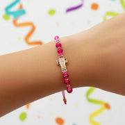 Beaded Cross Charm Bracelet Set - Adjustable Devotional Jewelry