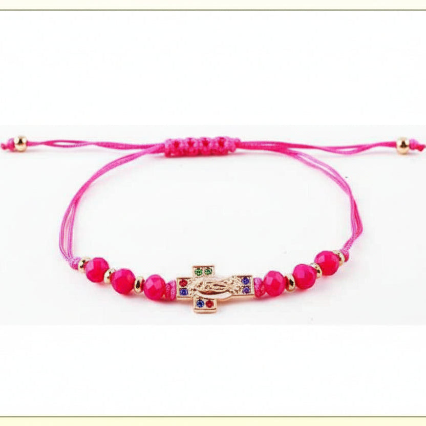 Beaded Cross Charm Bracelet Set - Adjustable Devotional Jewelry