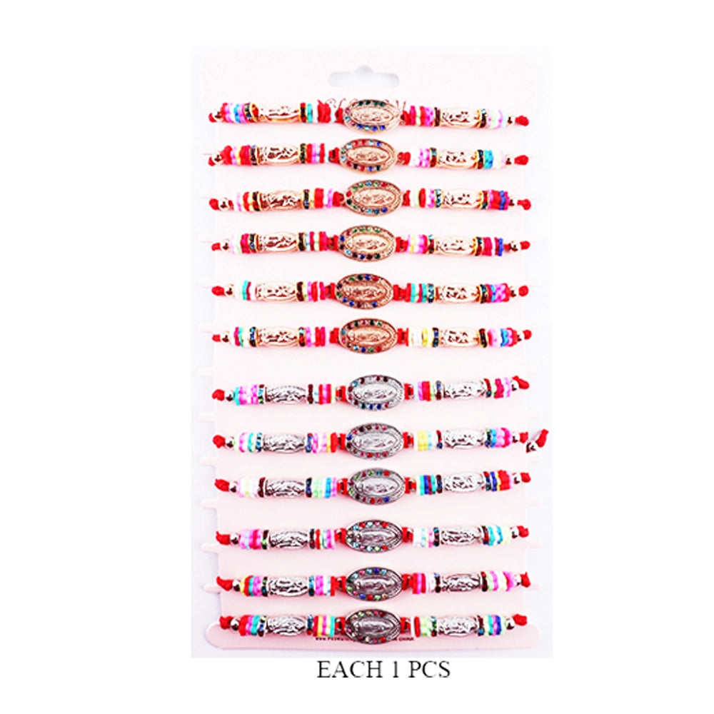 Miraculous Medal & Red String Adjustable Bracelet Set (12 Pack)