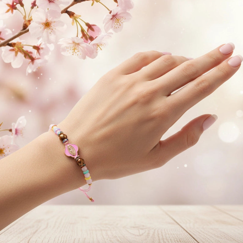 Pink String Miraculous Medal Protection Bracelet