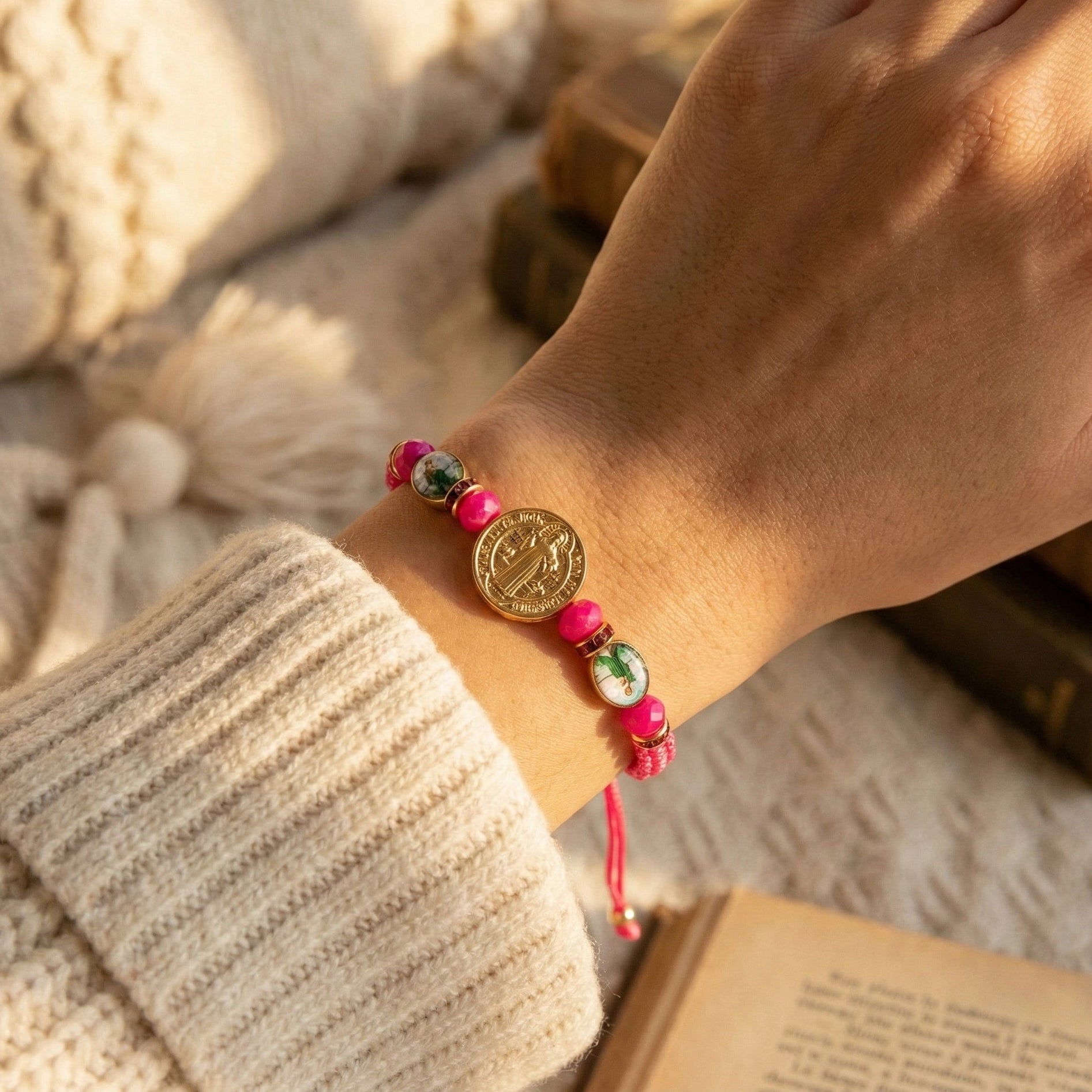 Handmade Saint Benedict & San Judas Protection Bracelet - Adjustable Woven Cord Religious Jewelry for Men & Women (IBR-1998DK)