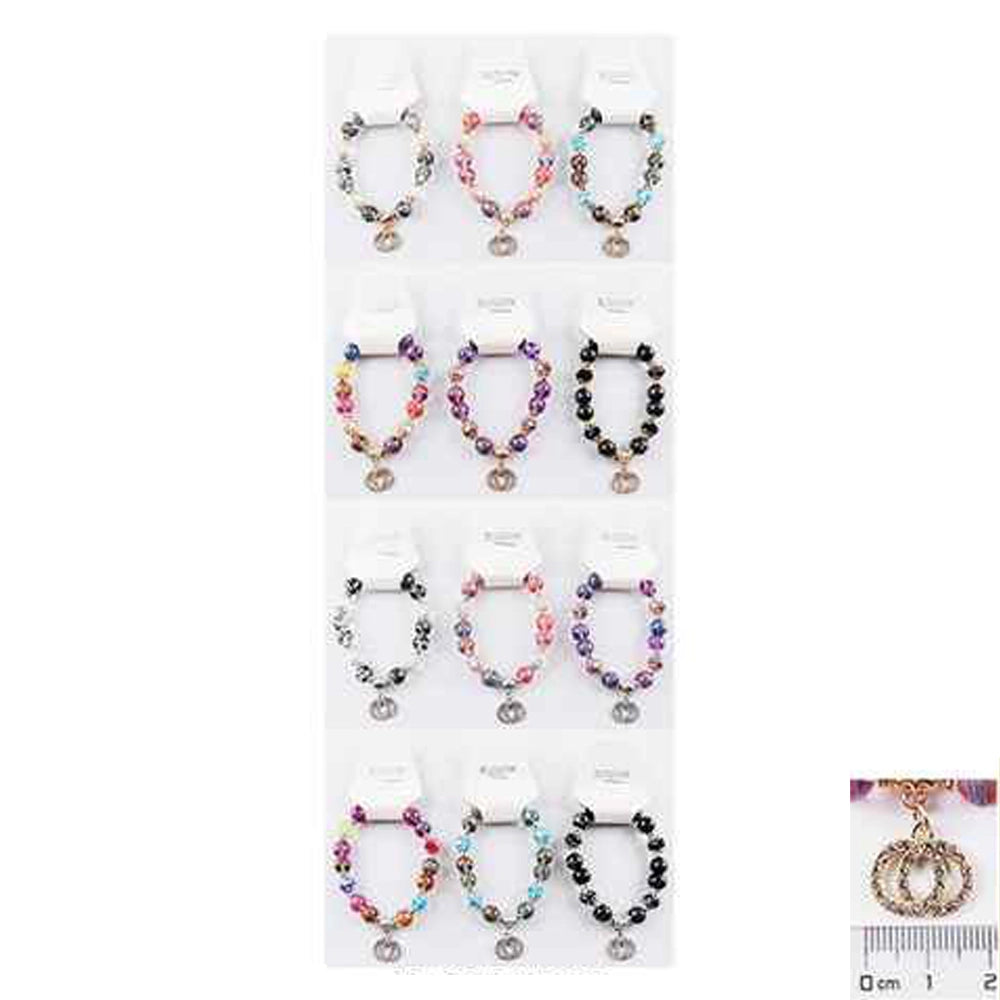 Iridescent Beaded Bracelet with Crown Charm – Sparkling Stretch Bracelet for Women
