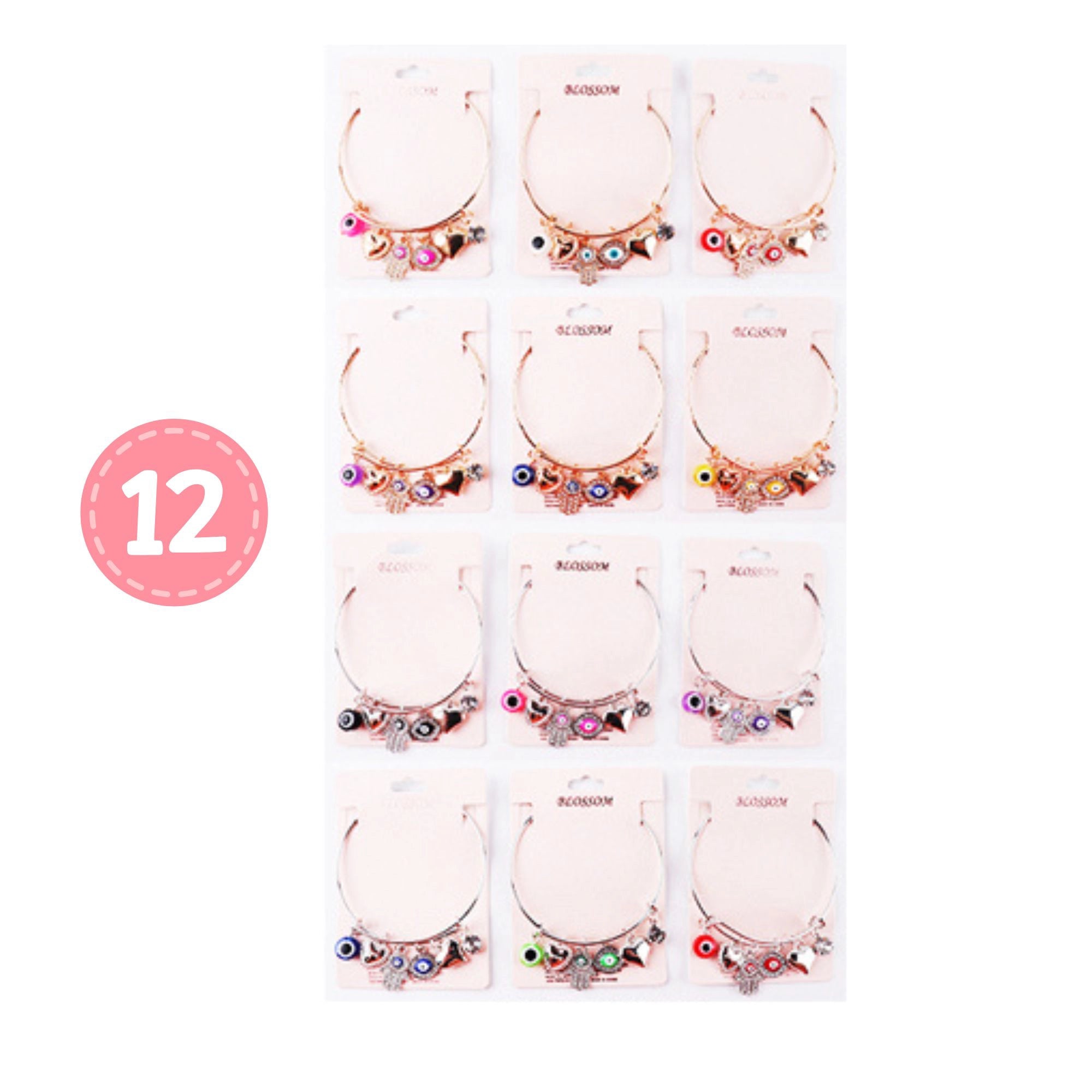 Love & Luck: Pink Evil Eye, Hamsa Hand, and Heart Bangle.