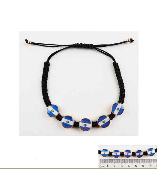 El Salvador Flag Bracelet Set (12-Pack) - Adjustable Black Macrame