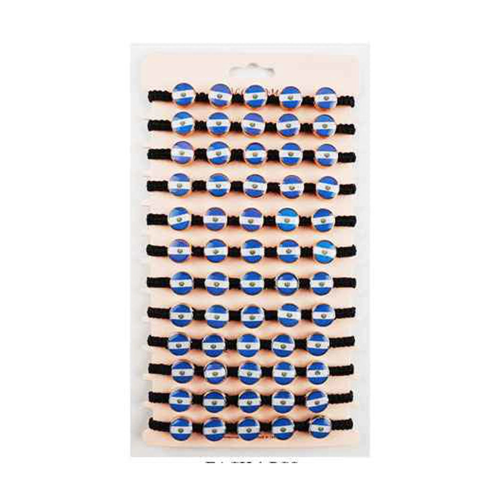 El Salvador Flag Bracelet Set (12-Pack) - Adjustable Black Macrame