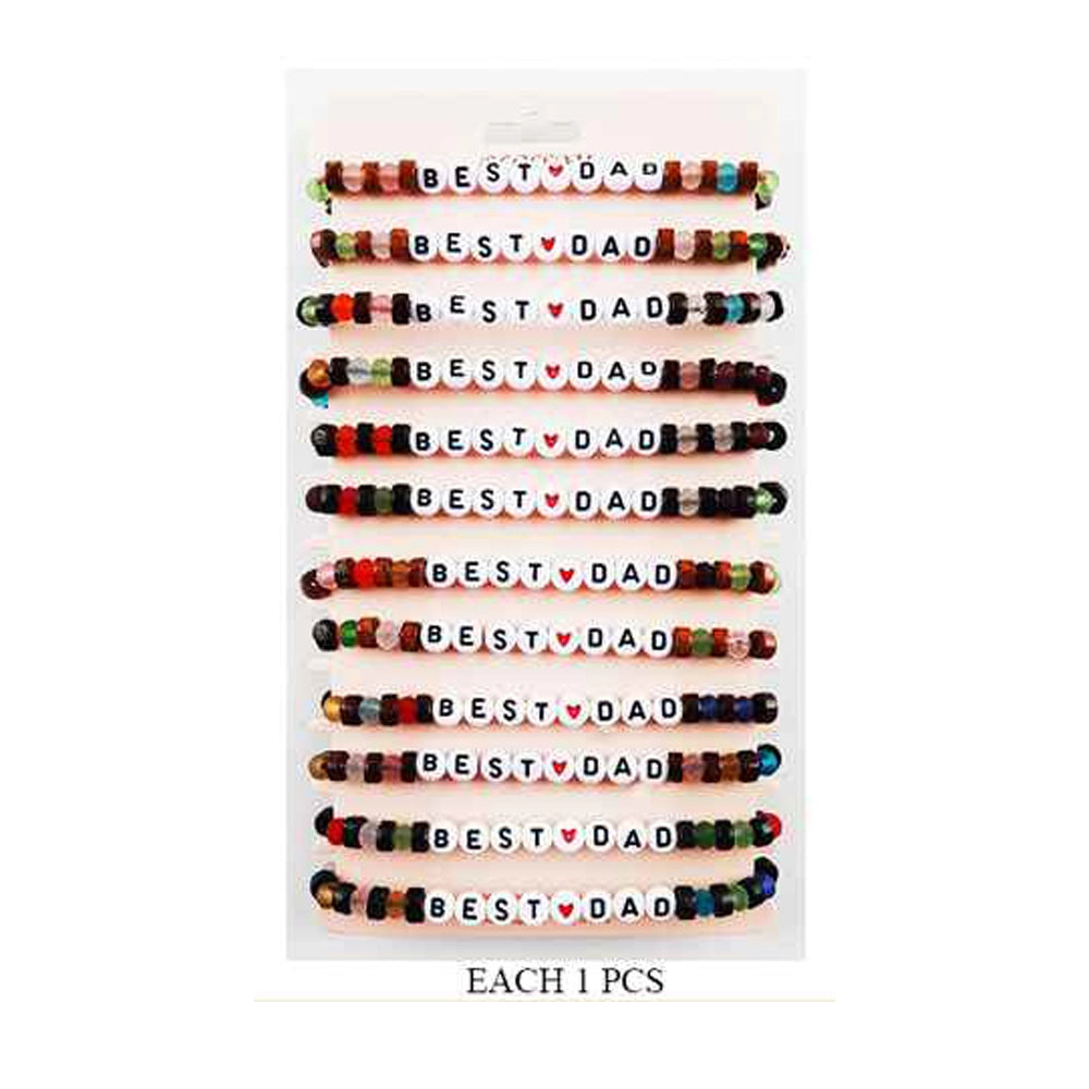 "BEST ❤️ DAD" Bead Bracelet Set (12-Pack) - Adjustable String Gift