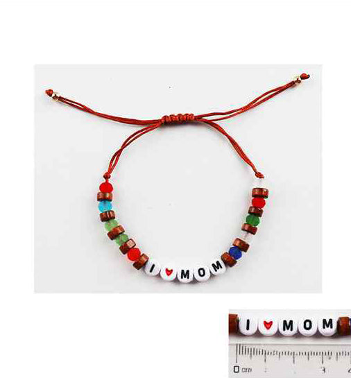 "I ❤️ MOM" Bead Bracelet Set (12-Pack) - Adjustable String Gift