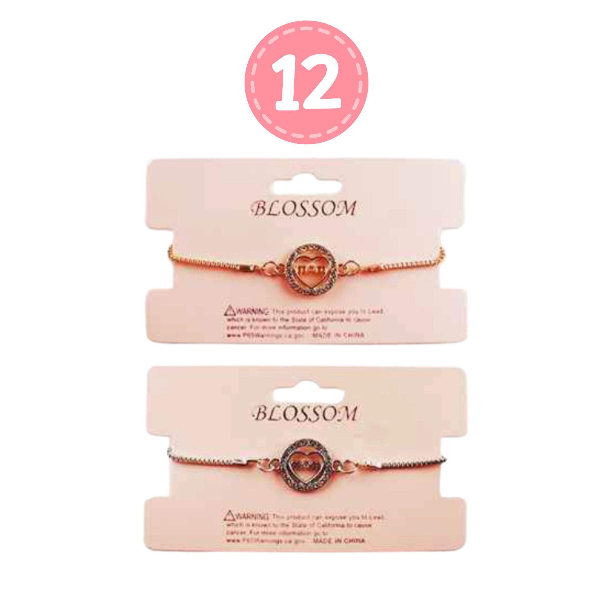 The Perfect Gift for Mom! Rose Gold Adjustable Bracelet with Pave Heart.