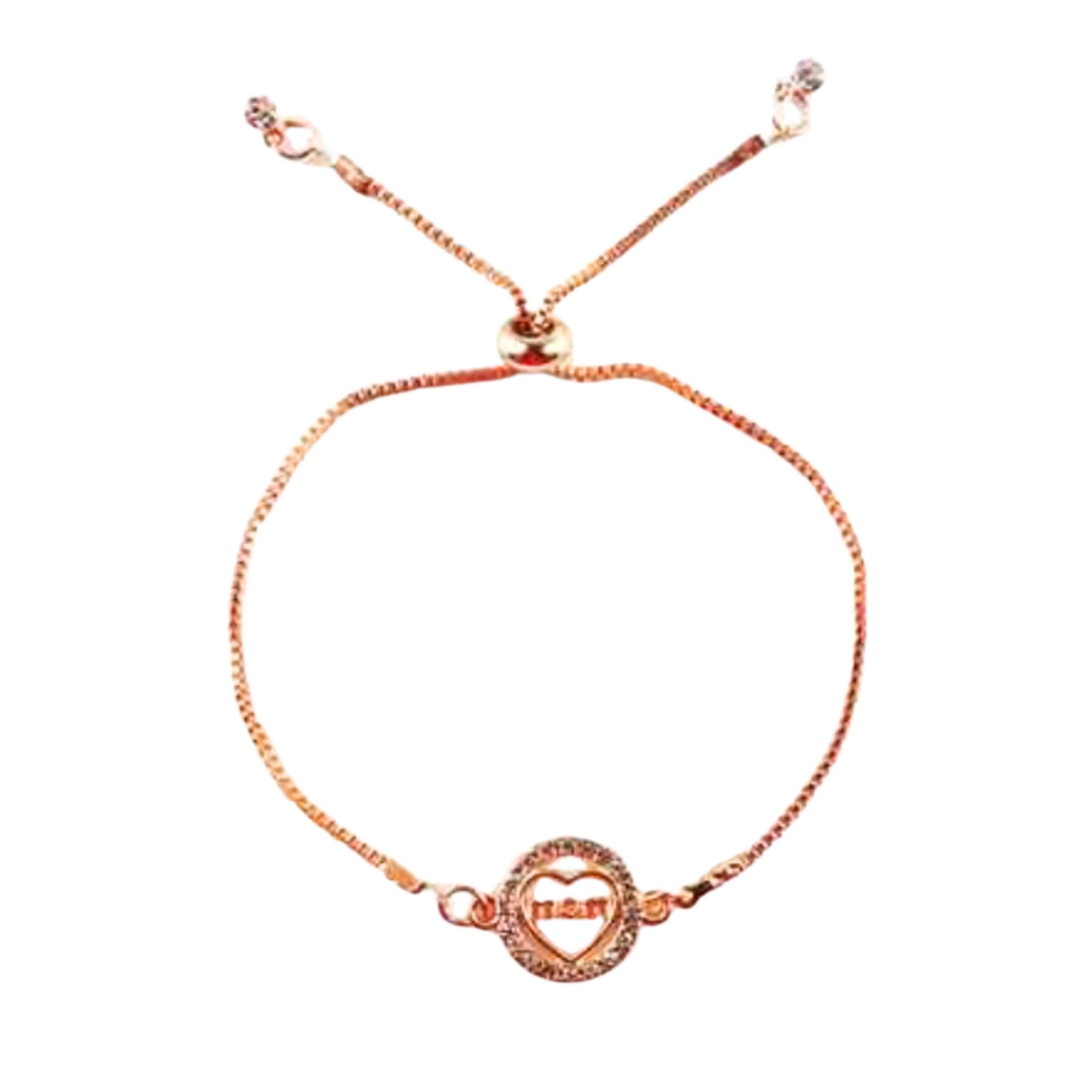 The Perfect Gift for Mom! Rose Gold Adjustable Bracelet with Pave Heart.