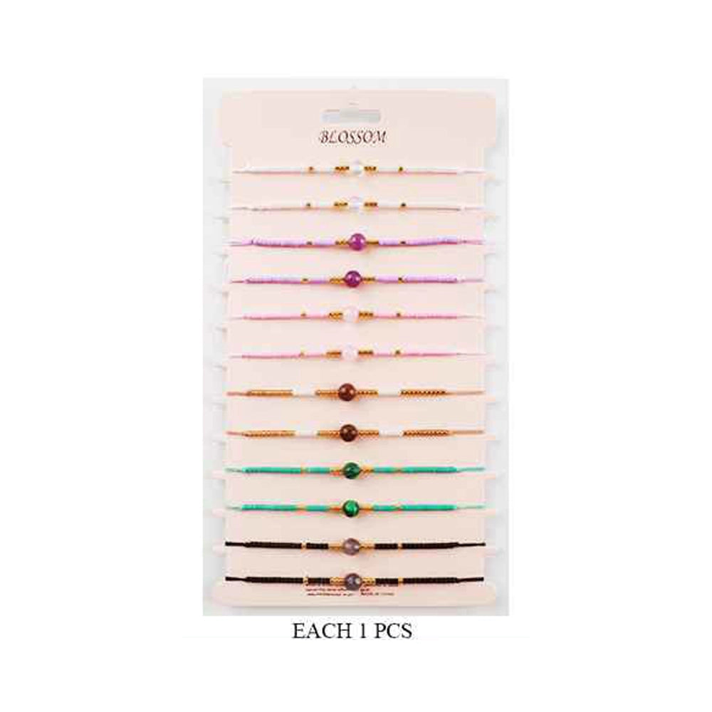 Dainty Gemstone Accent Bracelet Set (12-Pack) - Adjustable