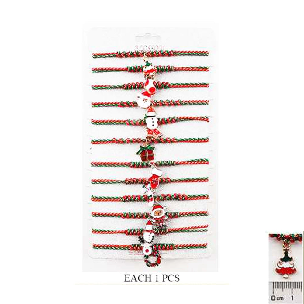 12-Pack Christmas Charm Bracelets | Festive Red & Green Holiday Favors