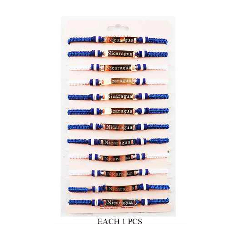 Nicaragua Pride Bracelet Set (12-Pack) - Adjustable Macrame