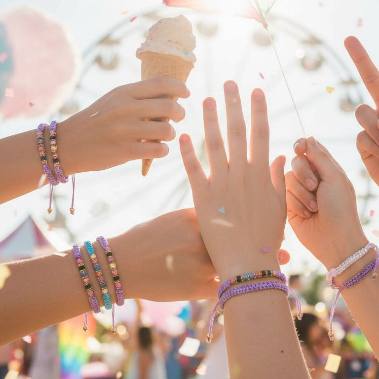 Rainbow Micro Bead Macrame Bracelet Set (12-Pack) - Adjustable