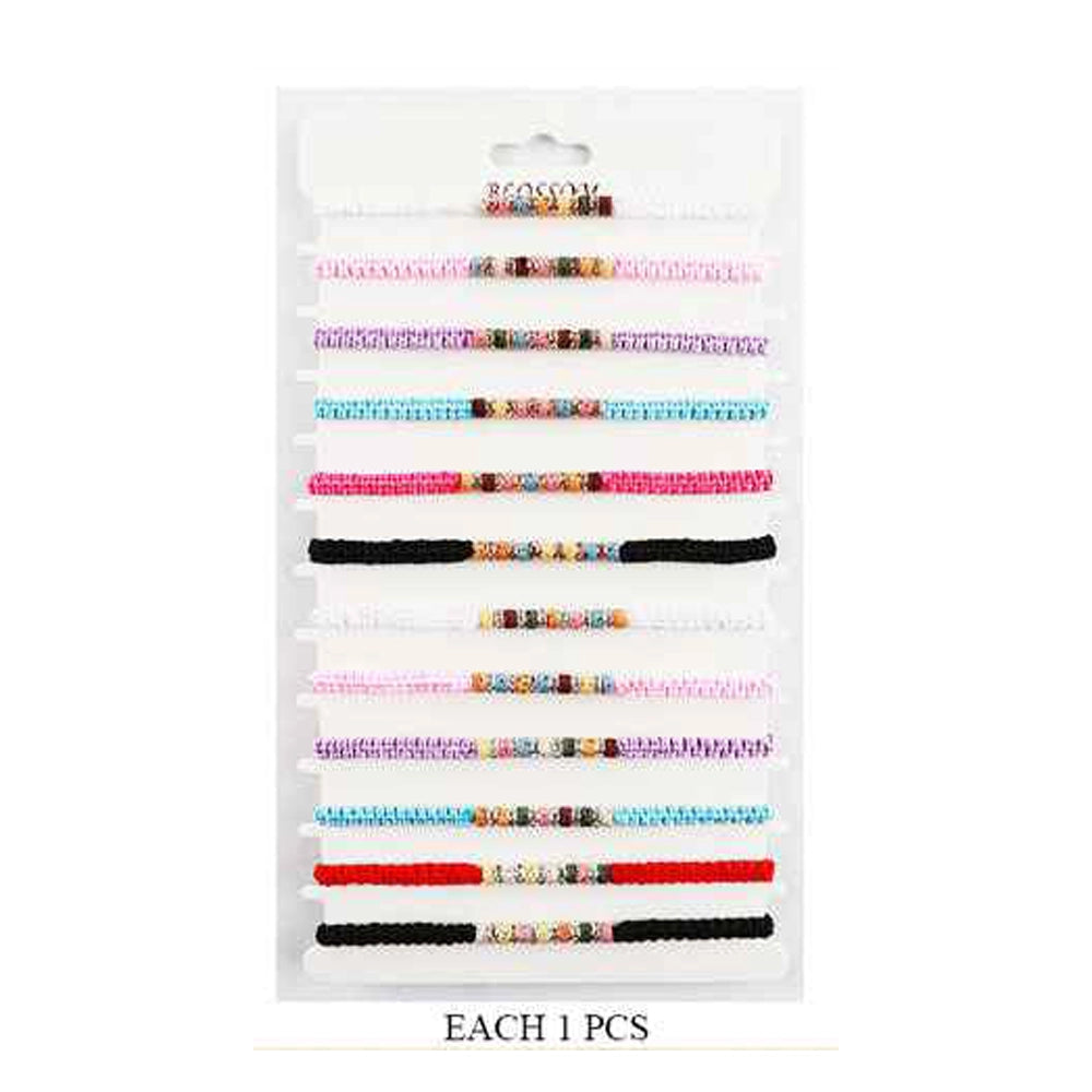 Rainbow Micro Bead Macrame Bracelet Set (12-Pack) - Adjustable